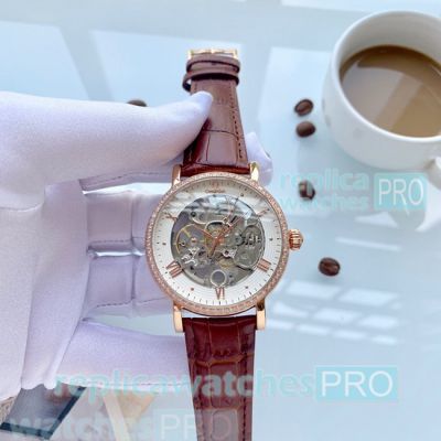 Best Quality Clone Omega White Hollow Dial Rose Gold Diamond Bezel Men's Watch